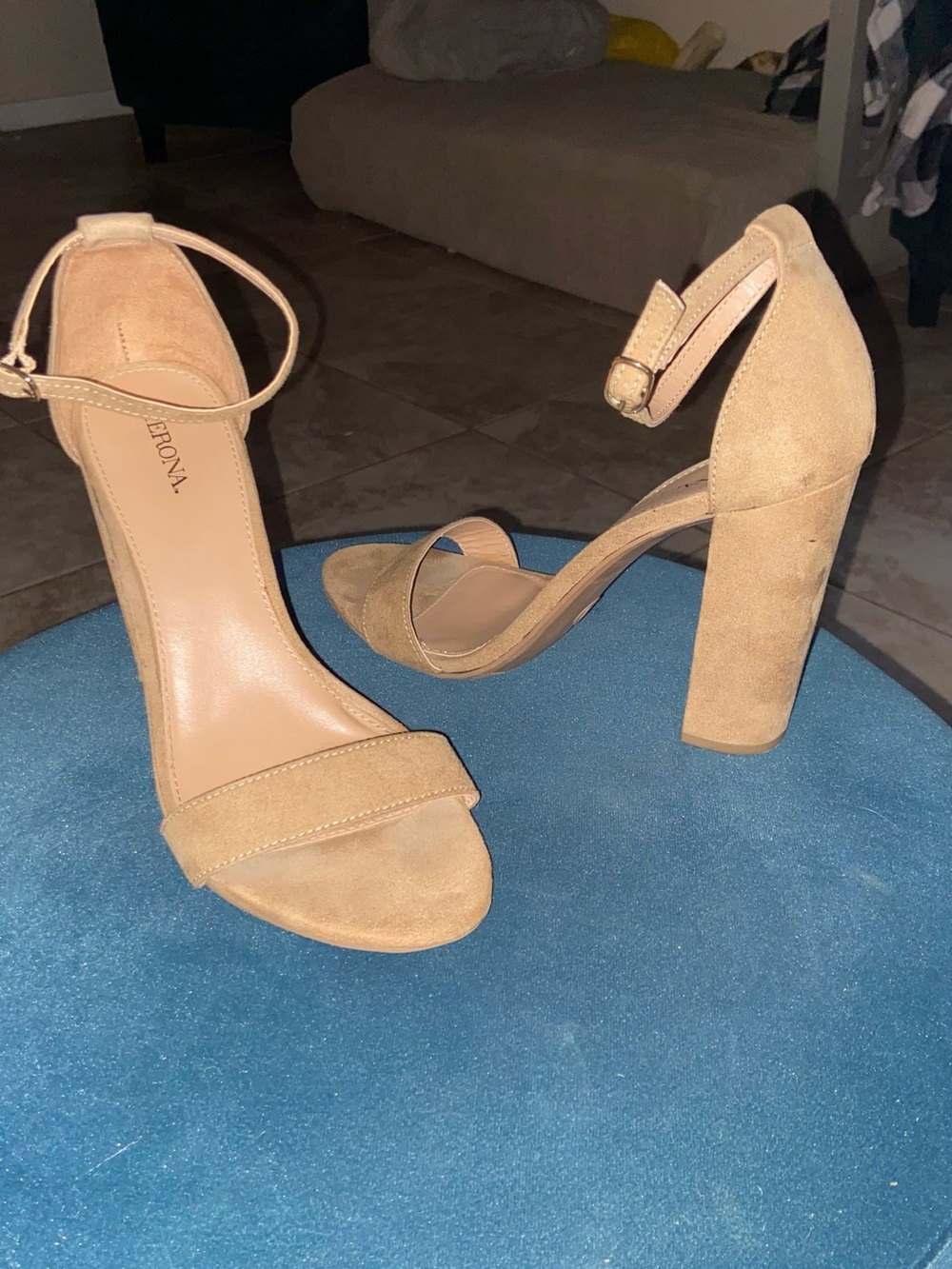 Merona Tan Suede Ankle-Strap Block Heel Sandals